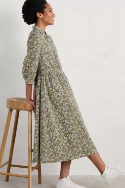 Dresses<Seasalt Cornwall 3/4 True Letter Dress Naive Carving Fern Moss