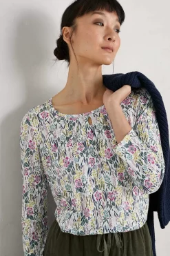 Tops<Seasalt Cornwall Appletree 3/4 Sleeve Top Floral Moor Chalk