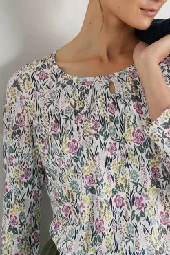 Tops<Seasalt Cornwall Appletree 3/4 Sleeve Top Floral Moor Chalk