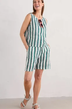 Trousers & Shorts<Seasalt Cornwall Aviso Printed Linen Shorts River Stripe Chalk