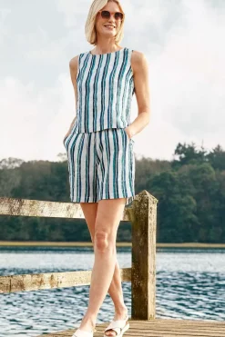 Trousers & Shorts<Seasalt Cornwall Aviso Printed Linen Shorts River Stripe Chalk