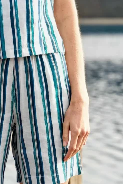 Trousers & Shorts<Seasalt Cornwall Aviso Printed Linen Shorts River Stripe Chalk