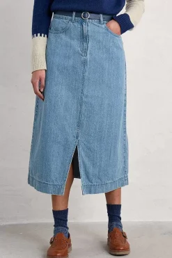 Skirts<Seasalt Cornwall Bowline Denim Midi Skirt Light Wash Rain Slub