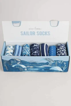 Socks & Tights<Seasalt Cornwall Box Of 7 Women's Blueprint Socks Cliff Mist Mix