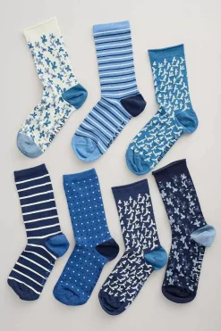 Socks & Tights<Seasalt Cornwall Box Of 7 Women's Blueprint Socks Cliff Mist Mix
