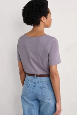 Tops<Seasalt Cornwall Burdock Organic Cotton V-Neck T-Shirt (Gots) Grape Thistle