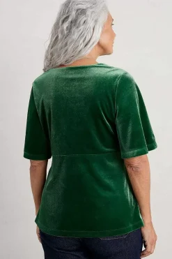 Tops<Seasalt Cornwall Capsule V-Neck Velvet Top Evergreen