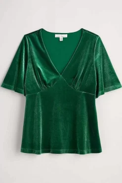 Tops<Seasalt Cornwall Capsule V-Neck Velvet Top Evergreen