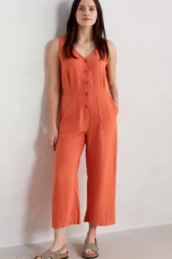 Trousers & Shorts<Seasalt Cornwall Carthew V Neck Linen Blend Jumpsuit Papaya