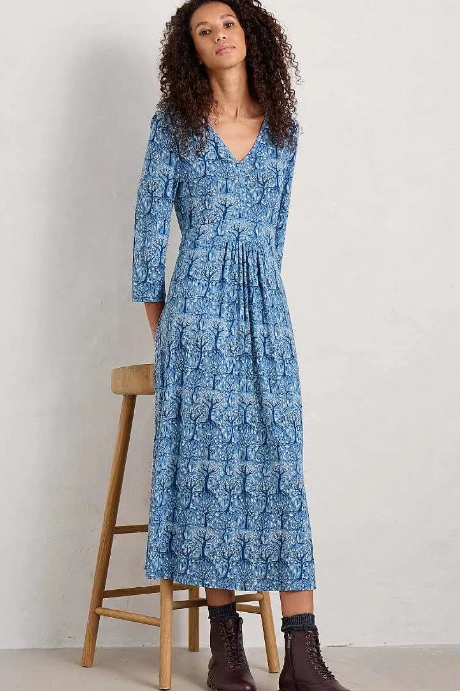 Dresses<Seasalt Cornwall Carwynnen Three Quarter Sleeve Dress Wild Woodland Clear Sky
