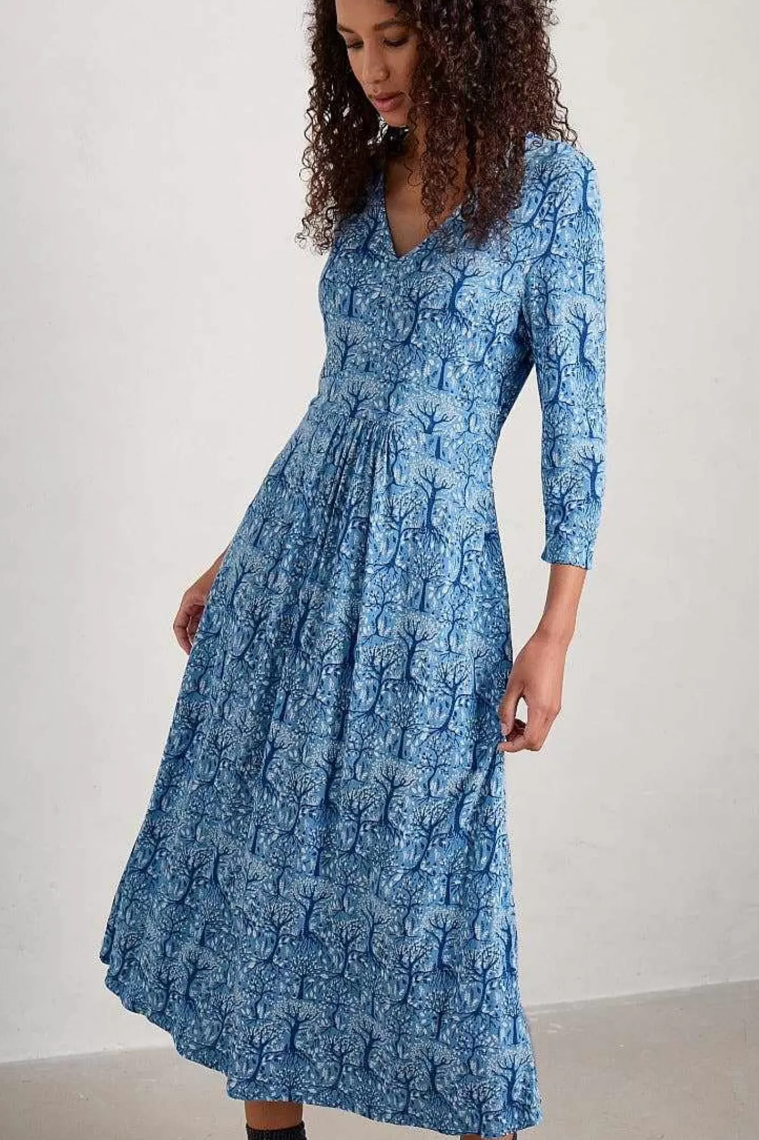 Dresses<Seasalt Cornwall Carwynnen Three Quarter Sleeve Dress Wild Woodland Clear Sky