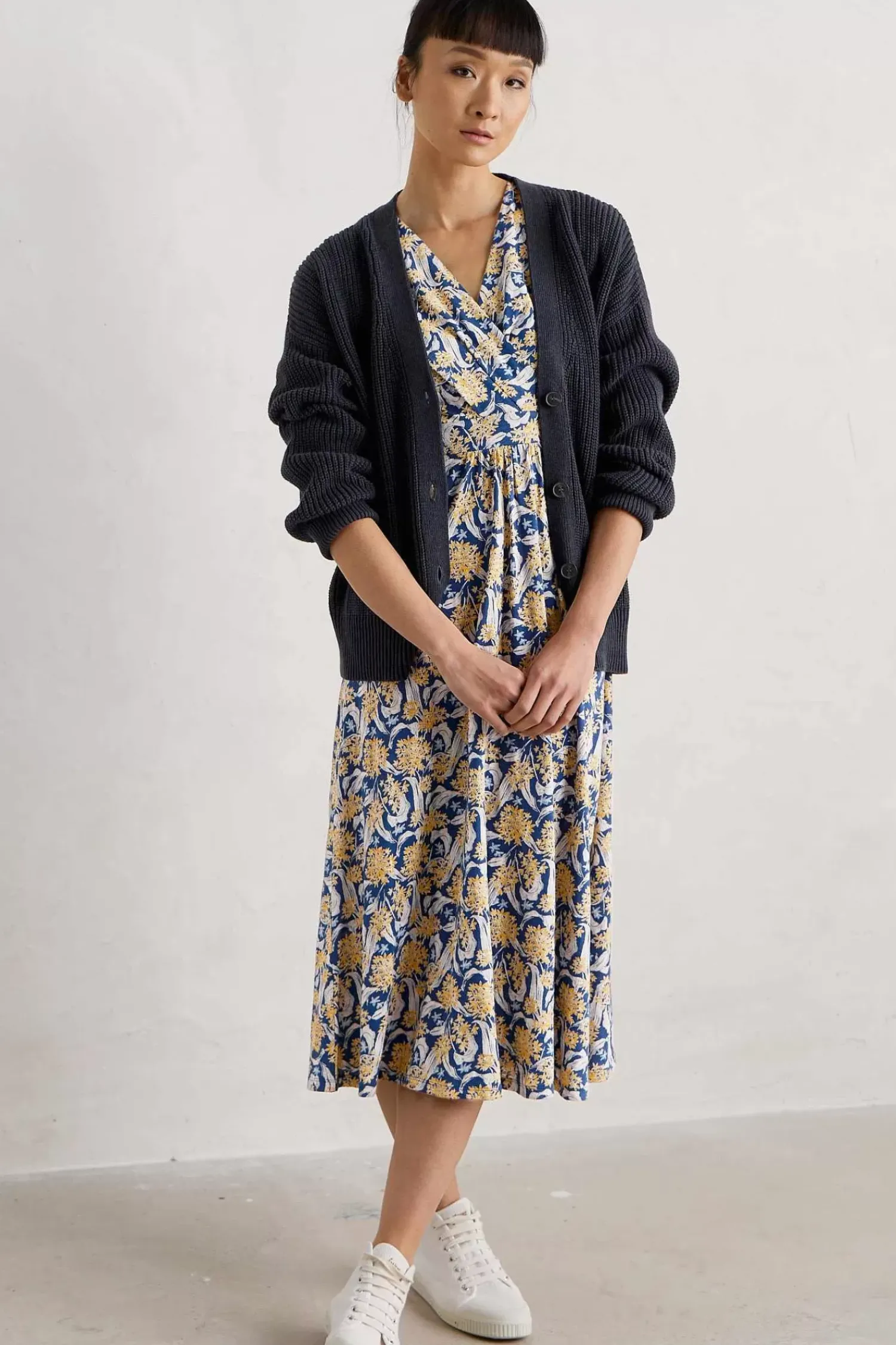 Dresses<Seasalt Cornwall Chapelle 3/4 Sleeve Jersey Dress (Gots) Woodland Garlic Marine