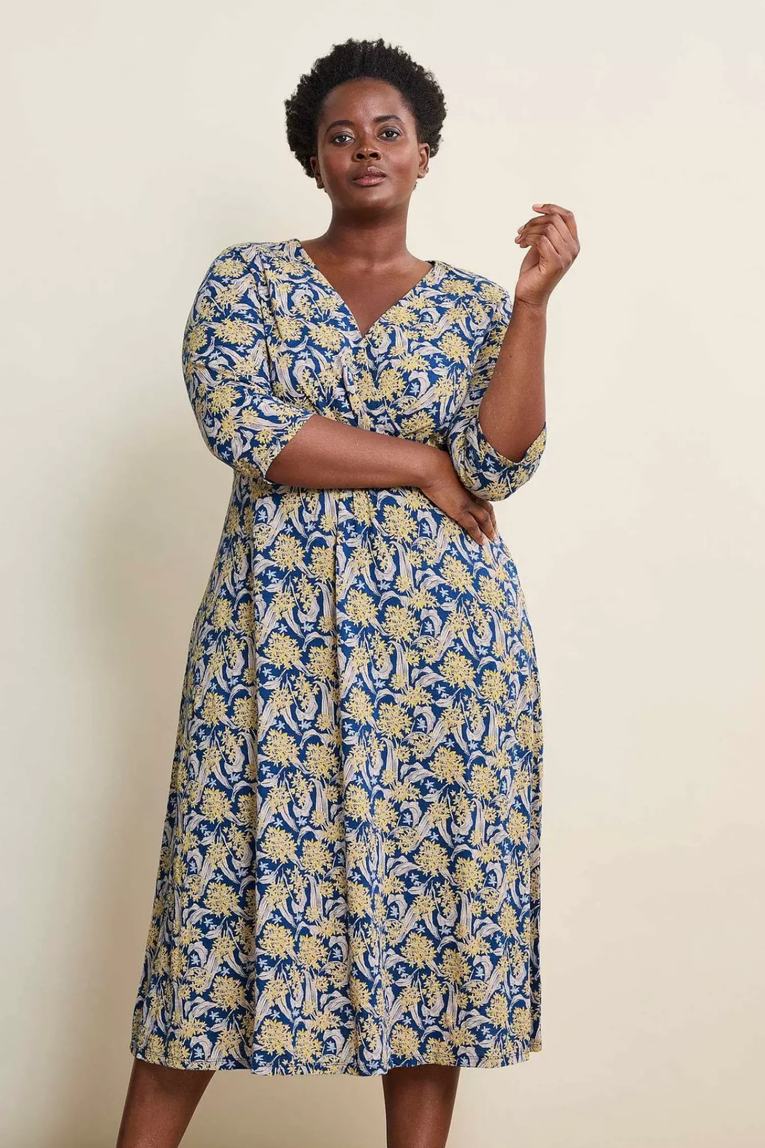 Dresses<Seasalt Cornwall Chapelle 3/4 Sleeve Jersey Dress (Gots) Woodland Garlic Marine