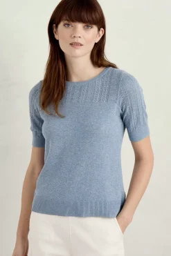 Knitwear<Seasalt Cornwall Chiff Chaff Short Sleeve Knitted Top Blue Fog