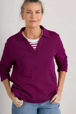 Tops<Seasalt Cornwall Clear Wing V-Neck Collared Sweatshirt Cassis