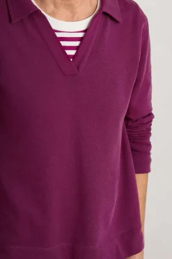 Tops<Seasalt Cornwall Clear Wing V-Neck Collared Sweatshirt Cassis