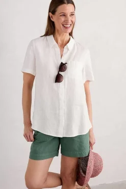Tops<Seasalt Cornwall Drydock Short Sleeve Linen Shirt Chalk