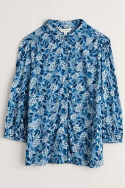 Tops<Seasalt Cornwall Embrace 3/4 Sleeve Jersey Shirt Flower Meadow Blue Fog