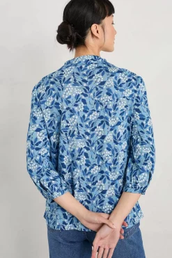 Tops<Seasalt Cornwall Embrace 3/4 Sleeve Jersey Shirt Flower Meadow Blue Fog