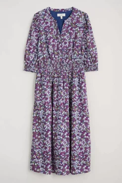 Dresses<Seasalt Cornwall Fawn Organic Cotton Waisted Midi Dress Heather Fields Verbena