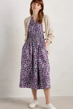 Dresses<Seasalt Cornwall Fawn Organic Cotton Waisted Midi Dress Heather Fields Verbena