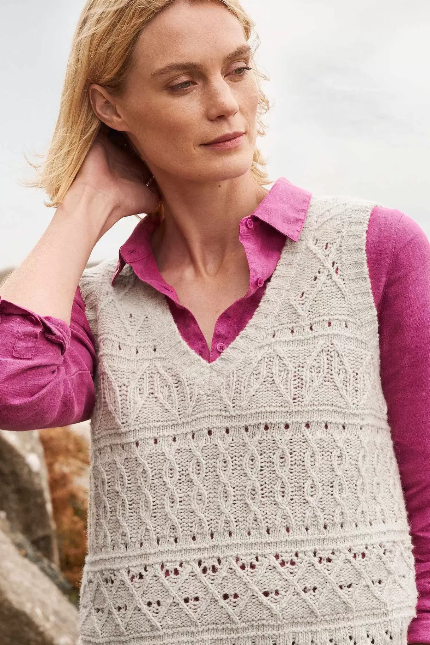 Knitwear<Seasalt Cornwall Feock Merino Blend V-Neck Knitted Vest Aran