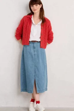 Knitwear<Seasalt Cornwall Forest Ridge Cable Knit Collared Cardigan Tomato