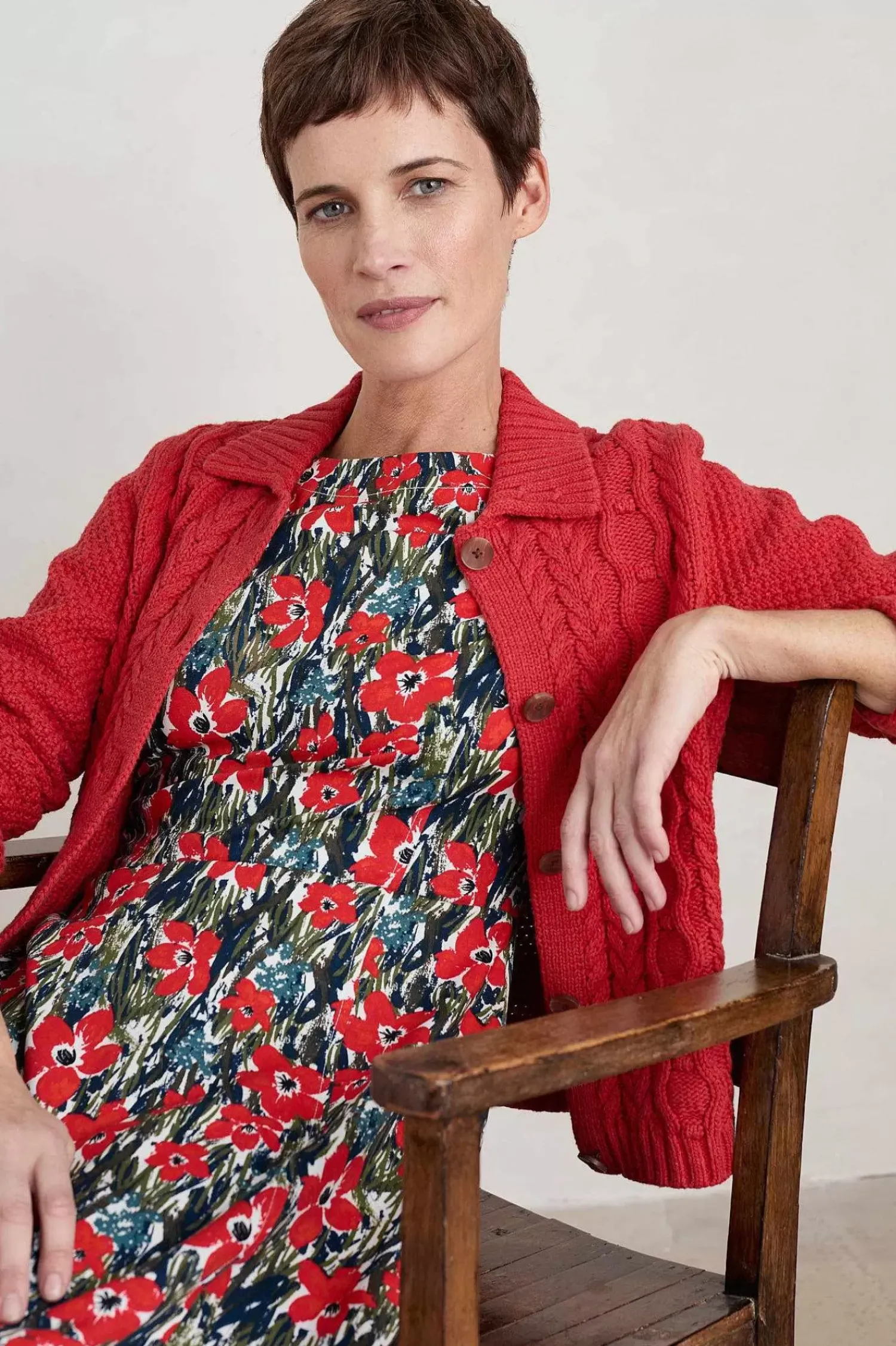 Knitwear<Seasalt Cornwall Forest Ridge Cable Knit Collared Cardigan Tomato