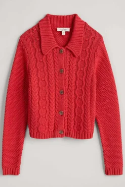 Knitwear<Seasalt Cornwall Forest Ridge Cable Knit Collared Cardigan Tomato