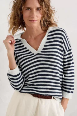 Knitwear<Seasalt Cornwall Gwynver Lightweight V-Neck Collared Jumper Mini Cornish Ecru Maritime