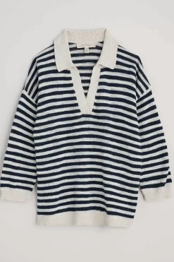 Knitwear<Seasalt Cornwall Gwynver Lightweight V-Neck Collared Jumper Mini Cornish Ecru Maritime