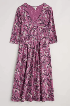 Dresses<Seasalt Cornwall Helena V-Neck Jersey Midi Dress (Gots) Heather Sketch Buddleia