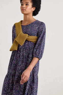 Dresses<Seasalt Cornwall Heron Dip Tiered Jersey Dress Dotted Paint Crocus