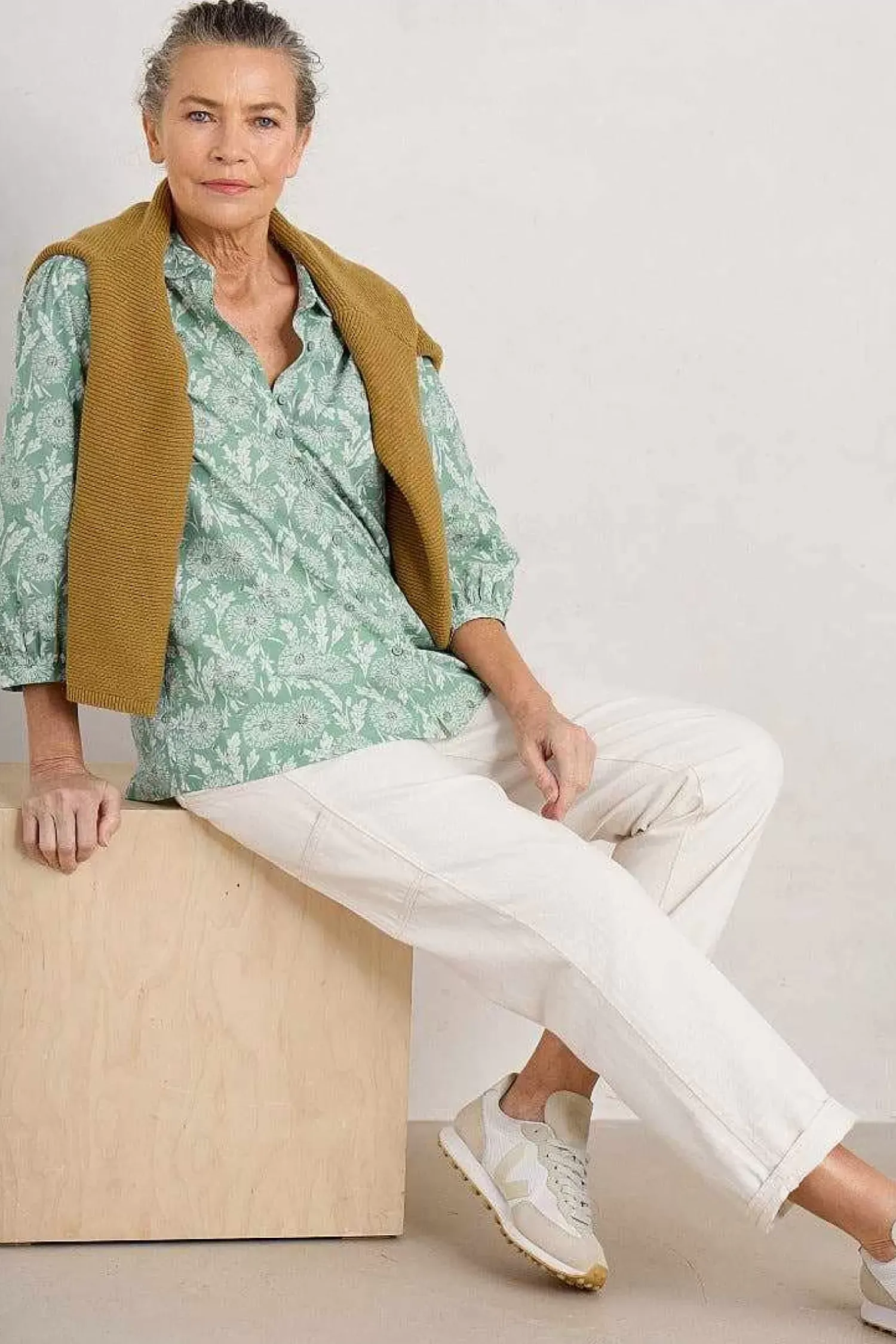 Tops<Seasalt Cornwall Hope Cottage Organic Cotton Blouse Dandelion Seed Rosemary