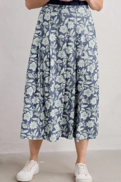 Skirts<Seasalt Cornwall Jamboree Chambray Midi Skirt Stone Flower Indigo
