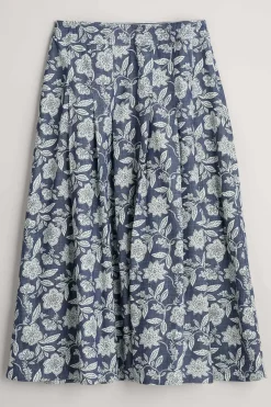 Skirts<Seasalt Cornwall Jamboree Chambray Midi Skirt Stone Flower Indigo