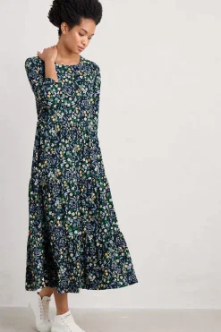 Dresses<Seasalt Cornwall Line Strokes Tiered Jersey Dress (Gots) Woodland Carpet Maritime