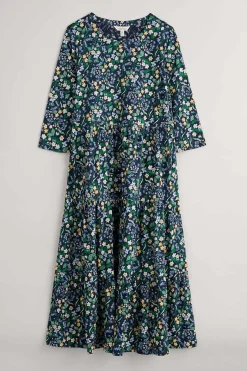 Dresses<Seasalt Cornwall Line Strokes Tiered Jersey Dress (Gots) Woodland Carpet Maritime
