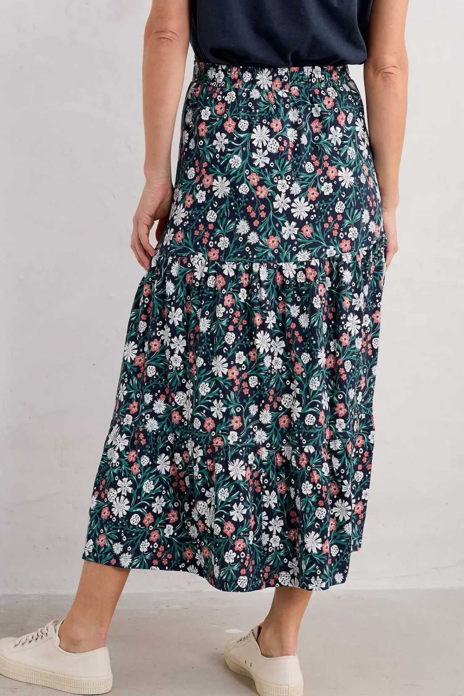 Skirts<Seasalt Cornwall Line Strokes Tiered Midi Skirt Creekside Floral Maritime