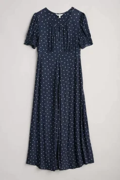 Dresses<Seasalt Cornwall Marsh Violet Short Sleeve Empire Line Dress Little Sponge Spot Maritime