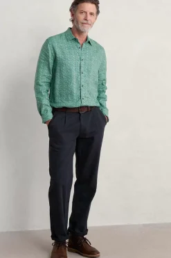 Shirts<Seasalt Cornwall Men's Anthony Printed Linen Shirt Sewn Geo Hepworth Green