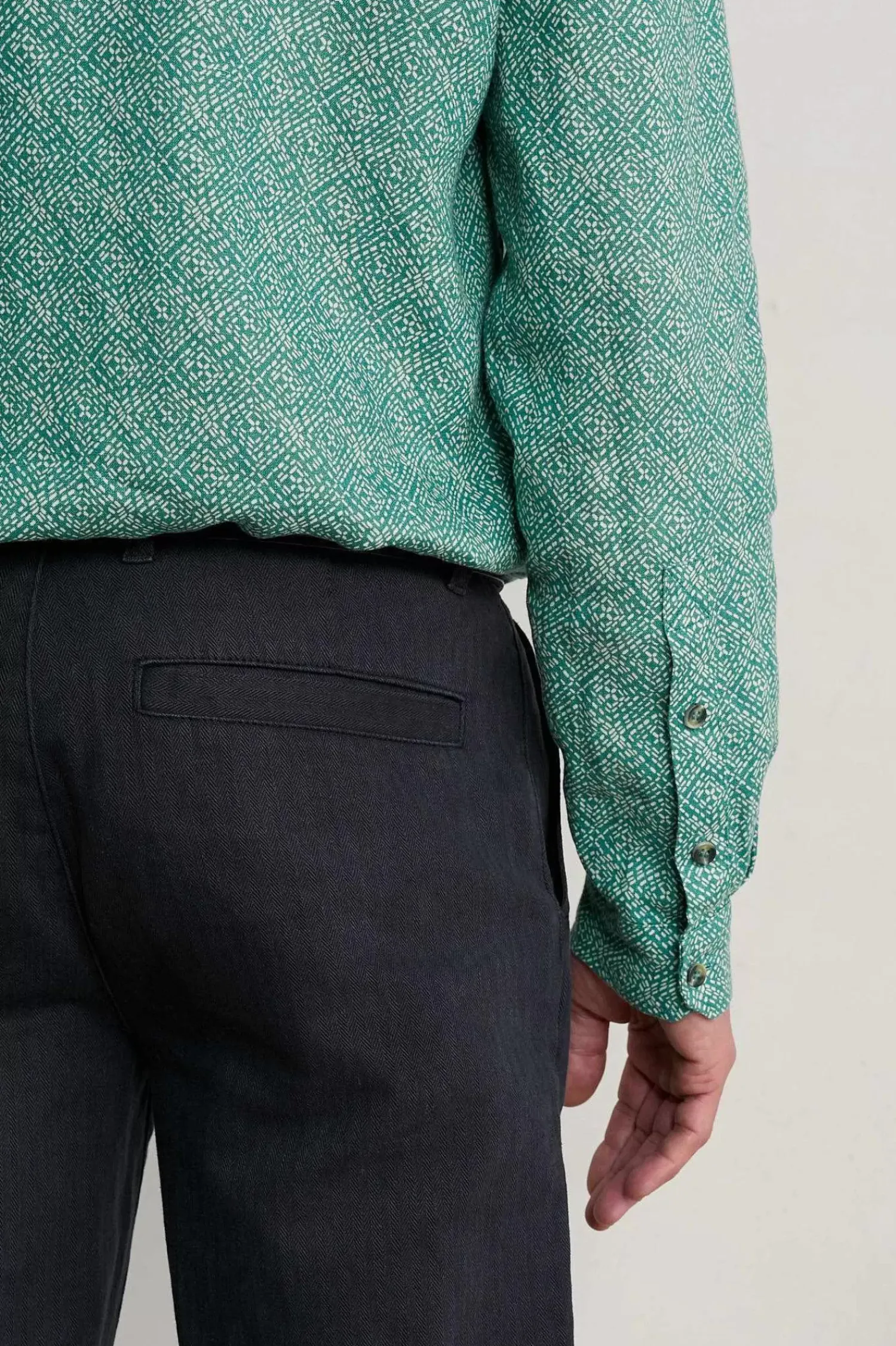 Shirts<Seasalt Cornwall Men's Anthony Printed Linen Shirt Sewn Geo Hepworth Green