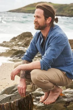 Tops & T-Shirts<Seasalt Cornwall Men's Ayre Organic Cotton Shirt Mid Indigo Stripe