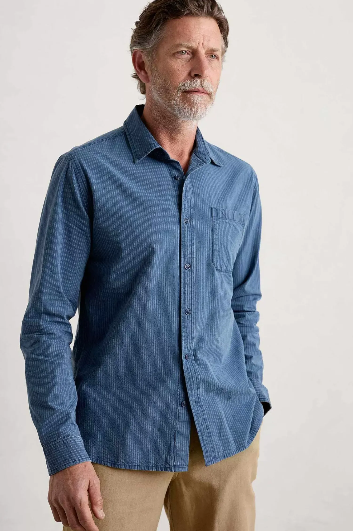 Tops & T-Shirts<Seasalt Cornwall Men's Ayre Organic Cotton Shirt Mid Indigo Stripe