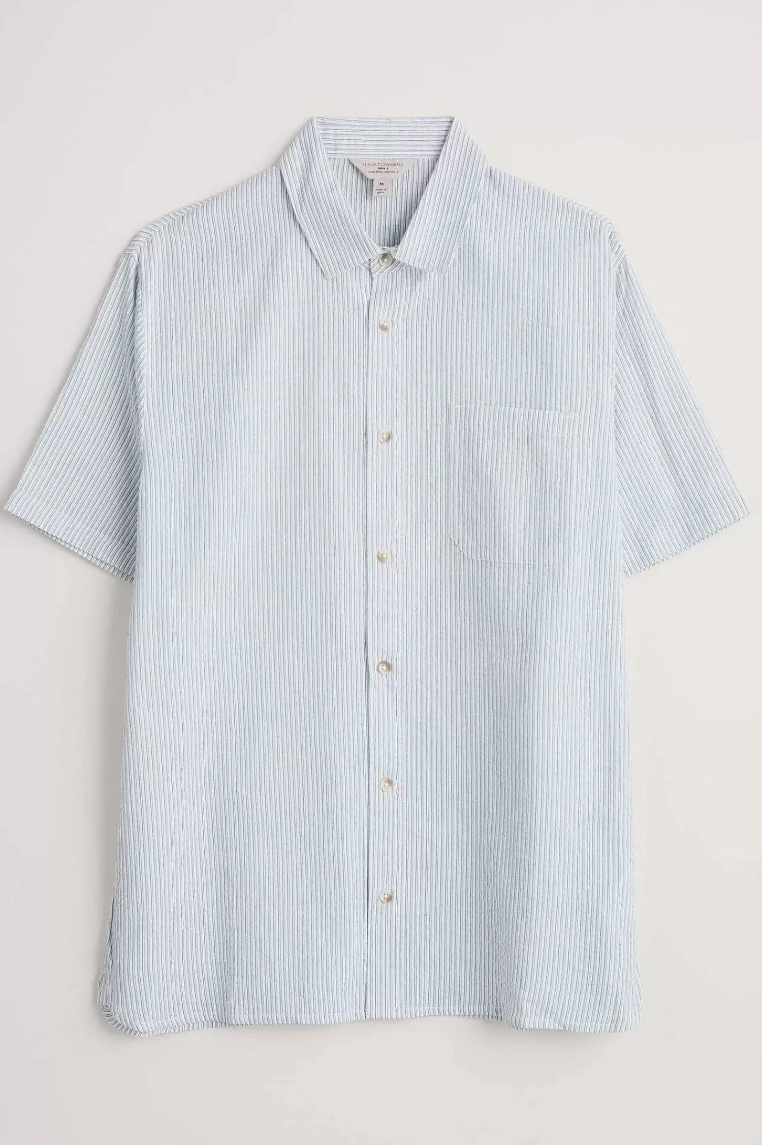 Tops & T-Shirts<Seasalt Cornwall Men's Blue Heron Seersucker Short Sleeve Shirt Barometer Chalk Sail Blue
