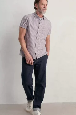 Tops & T-Shirts<Seasalt Cornwall Men's Blue Heron Striped Short Sleeve Shirt Barley Tack Mallow