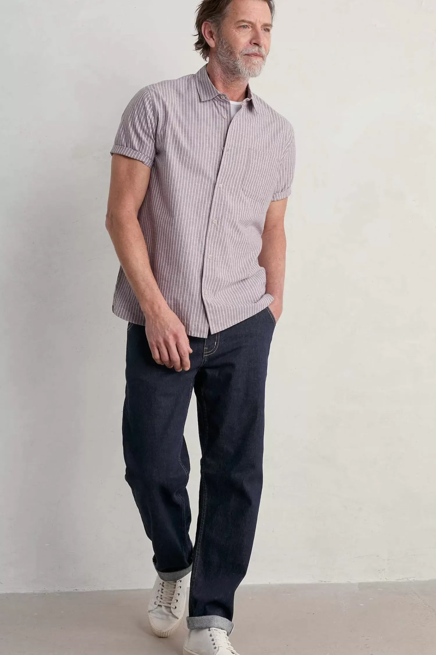 Tops & T-Shirts<Seasalt Cornwall Men's Blue Heron Striped Short Sleeve Shirt Barley Tack Mallow