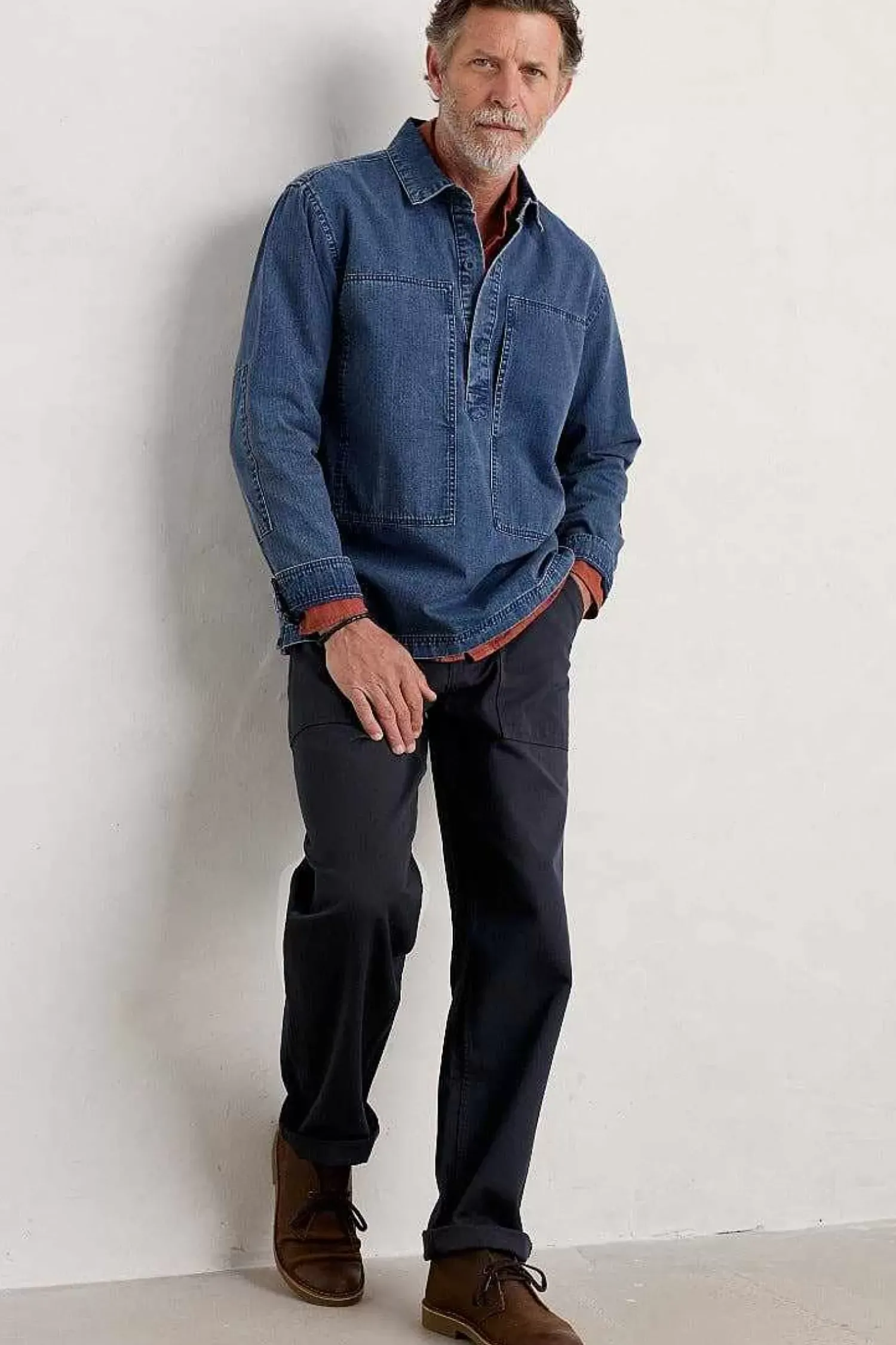 Tops & T-Shirts<Seasalt Cornwall Men's Hawser Denim Overshirt Dark Mid Indigo Wash