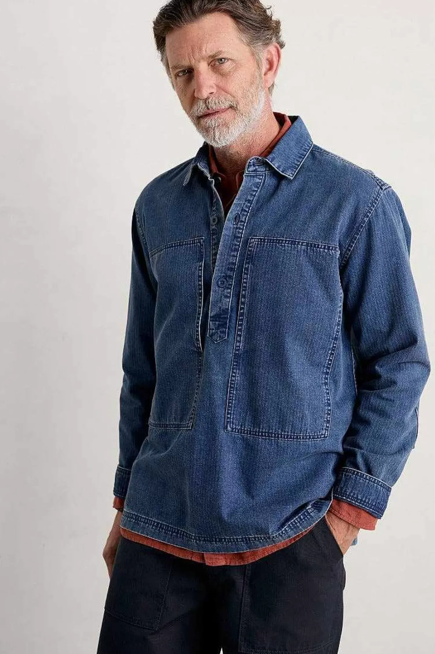 Tops & T-Shirts<Seasalt Cornwall Men's Hawser Denim Overshirt Dark Mid Indigo Wash