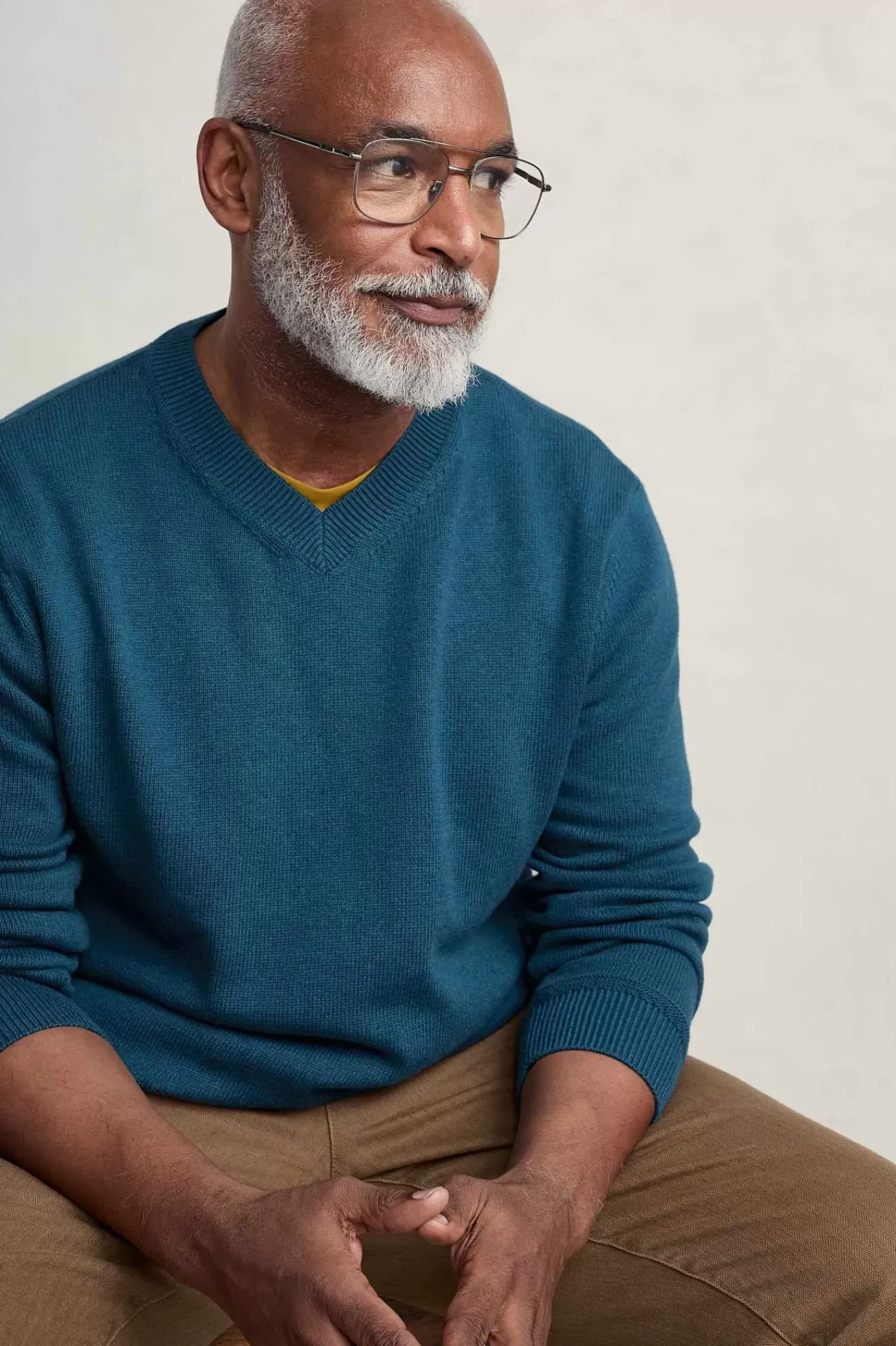 Knitwear<Seasalt Cornwall Men's Mainbrace Organic Cotton V-Neck Jumper Ocean Drift